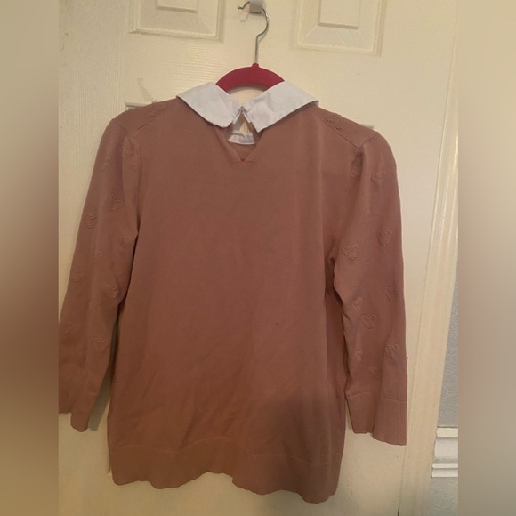 Cable and Gauge mauve pink heart sweater 3/4 sleeves . Collared. Size M - Picture 5 of 6